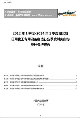2012-2014年1季度湖北省日用化工專用設備制造行業財務指標分析季報